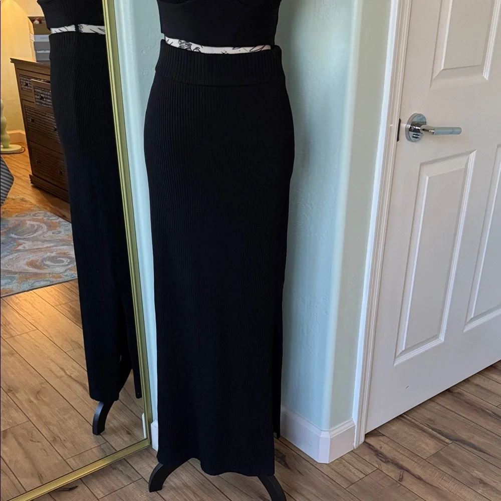 Anthropologie Black “Ribbed” Knit Skirt Set